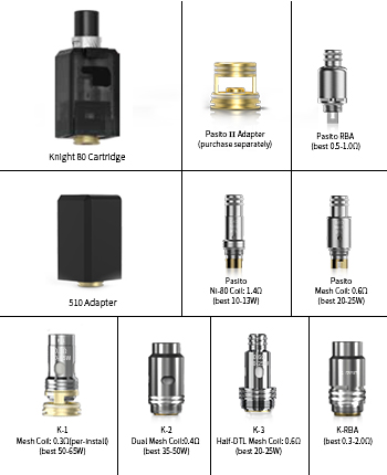 Smoant Knight 80 Cartridge & Coils & 510 Adapter - Click Image to Close